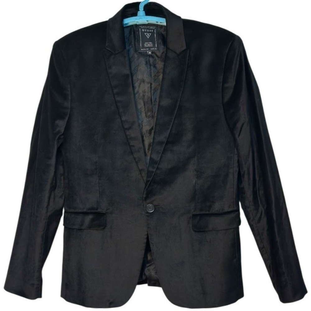 Guess Los Angeles‎ Mens Black Velvet Single Button Blazer Dark Academia Luxury M